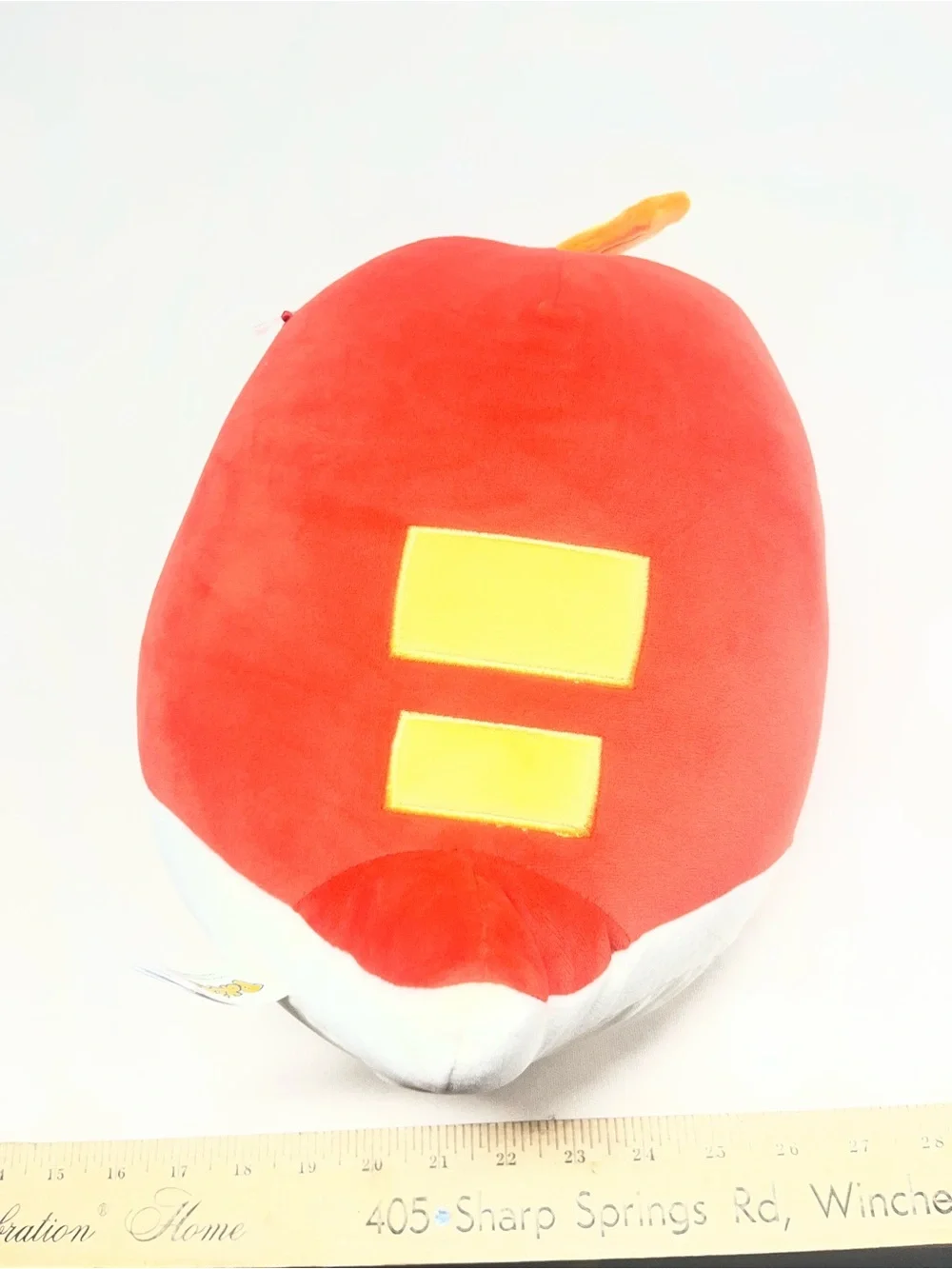 Squishmallows Red White Plush Character with Yellow Patch